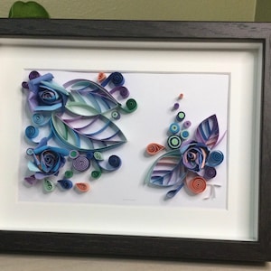 Origami Roses & Paper Quilling art in 6x8” shadow box frame