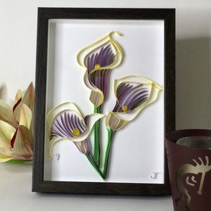 Calla Lilies - paper quilling art in 6x8” shadow box frame