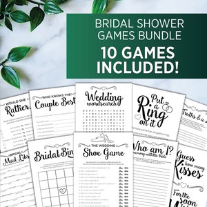 Bridal Shower Games Bundle, 10 Pack, Instant Download, Printable, Minimalist Bridal Shower Game, Games for Wedding Shower, Radiant Design