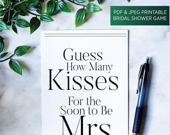 How Many Kisses, Bridal Shower Game, Guessing Wedding Shower Game, Guess How Many Kisses, Guessing Game, Classy Bride Design