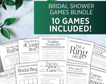 Bridal Shower Games Bundle, 10 Pack, Digital Download, Printable, Minimalist Bridal Shower Games, Games for Wedding Shower, Classy Design