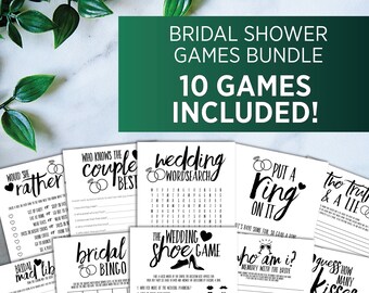 Bridal Shower Games Bundle, 10 Pack, Instant Download, Printable, Minimalist Bridal Shower Game, Games for Wedding Shower, Fun Design