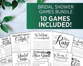 Bridal Shower Games Bundle, 10 Pack, Digital Download, Printable, Minimalist Bridal Shower Games, Games for Wedding Shower, Elegant Design