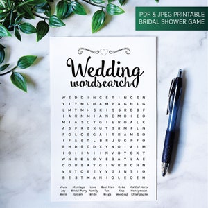 Wedding Wordsearch, Bridal Shower Game, Bridal Wordsearch, Wedding Shower Game, Wedding Words to Find, Radiant Bride Design