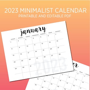 Printable 2023 Calendar/Editable PDF Digital 2023 Calendar/Modern Minimalist Handwritten Print Printable and Digital Calendar for 2023