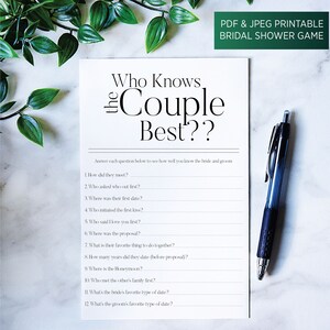 Bridal Shower Games, Who Knows the Couple Best, Wedding Shower Games, Who Best Knows the Couple, Classy Bride Design