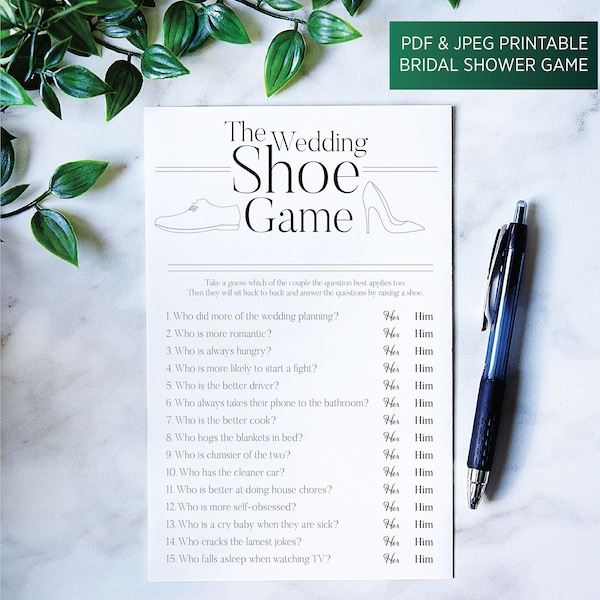 Wedding Shoe Game, Printable Bridal Shower Wedding Game, Bridal Shoe Game, Fun Bride and Groom Game, Classy Bride Design