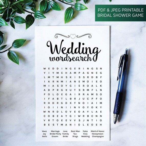 Wedding Wordsearch Bridal Shower Game Bridal Wordsearch - Etsy