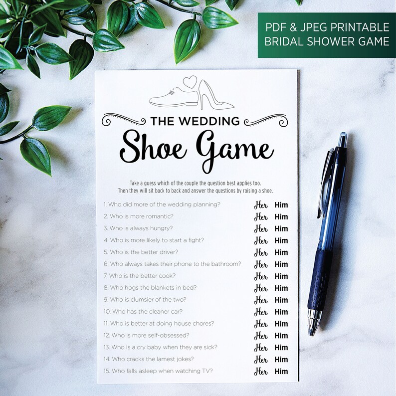 The Shoe Game, Bridal Shower Games, Bride and Groom Shoe Game, Couple
