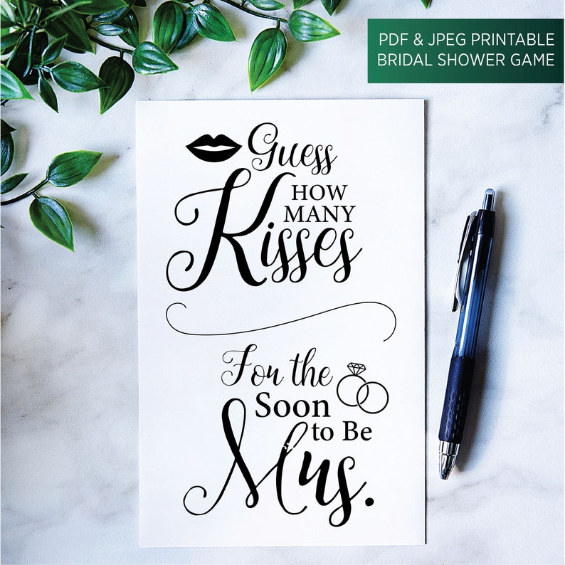 How Many Kisses Bridal Shower Game Guessing Wedding Shower Etsy Canada