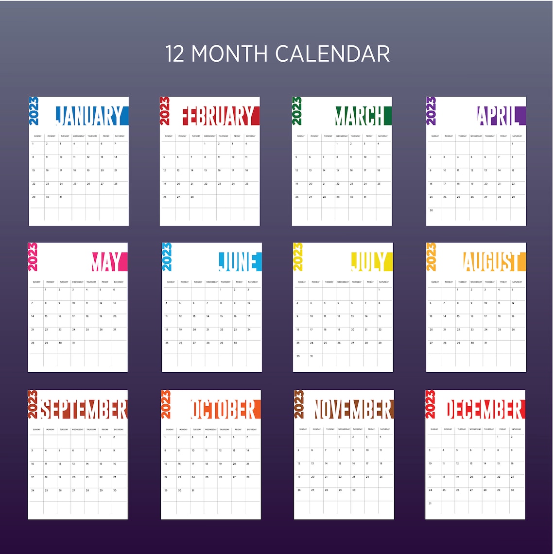 2023 Colorful Calendar / Printable Calendar for 2023 / Calendar PDF