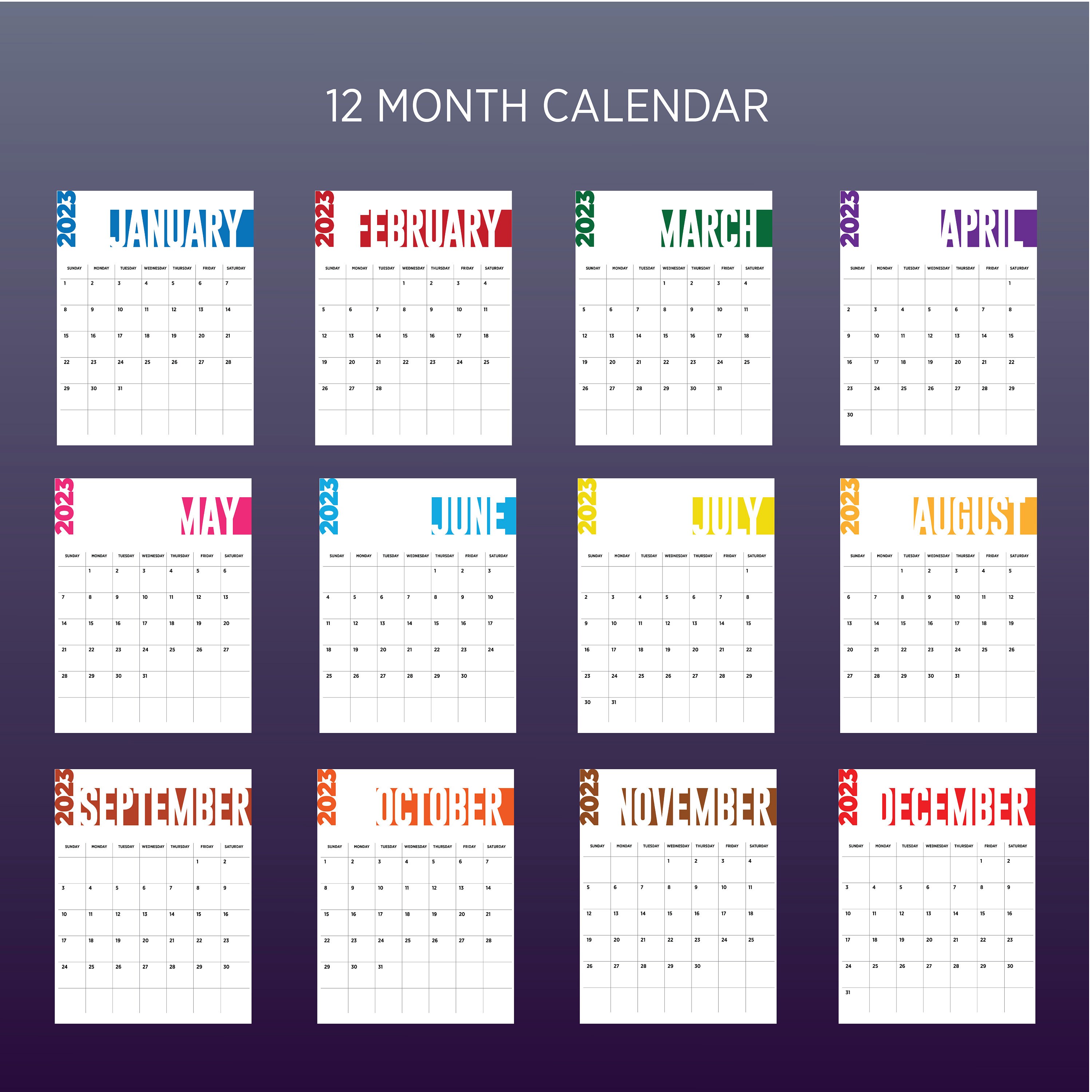 2023 Colorful Calendar / Printable Calendar for 2023 / Calendar PDF