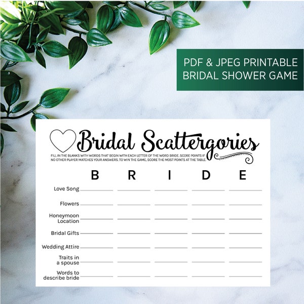 Bride Scattergories, Juegos de Despedida de Soltera, Juegos de Despedida de Soltera, Juegos de Fiesta Clásicos, Juego de Boda, Diseño de Novia Radiante