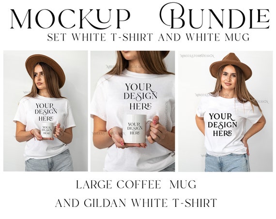 White Gildan Tshirt Mock Up Unisex Heavy Cotton Tee Printify T-shirt Mockup White Shirt Woman Model Mock Up Gildan 5000 Mockup