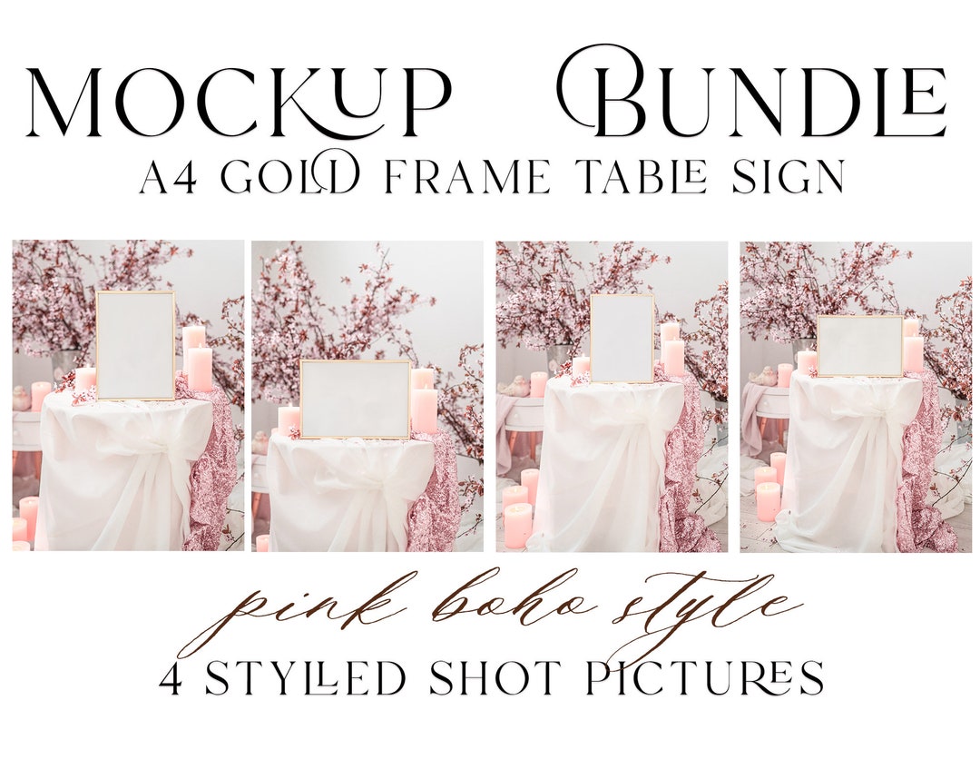 Bundle Wedding Sign Gold Frame Mockup, Elegant Frame Table Sign Mockup