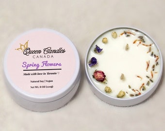 Candela vegana di soia con fiori primaverili (8 oz) / Tutto naturale / Eco-Friendly / Candela profumata fatta a mano / Decorazione per la casa / Regali per lui / Regali per lei