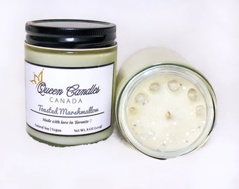 Toasted Marshmallow Soy Vegan Candle with Angel Aura Crystals (8 oz) / All Natural / Eco-Friendly / Handmade Scented Candle / Home Decor