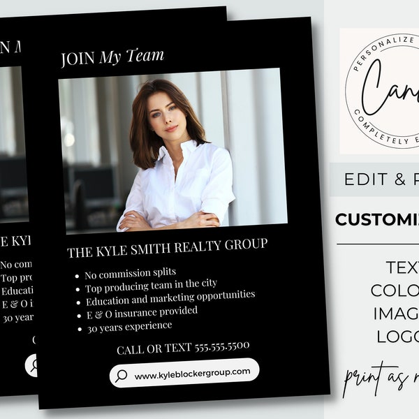 Join Our Team | Real Estate Marketing | Realtor Forms | Printable Sheet | Download | Editable | Canva | Flyer