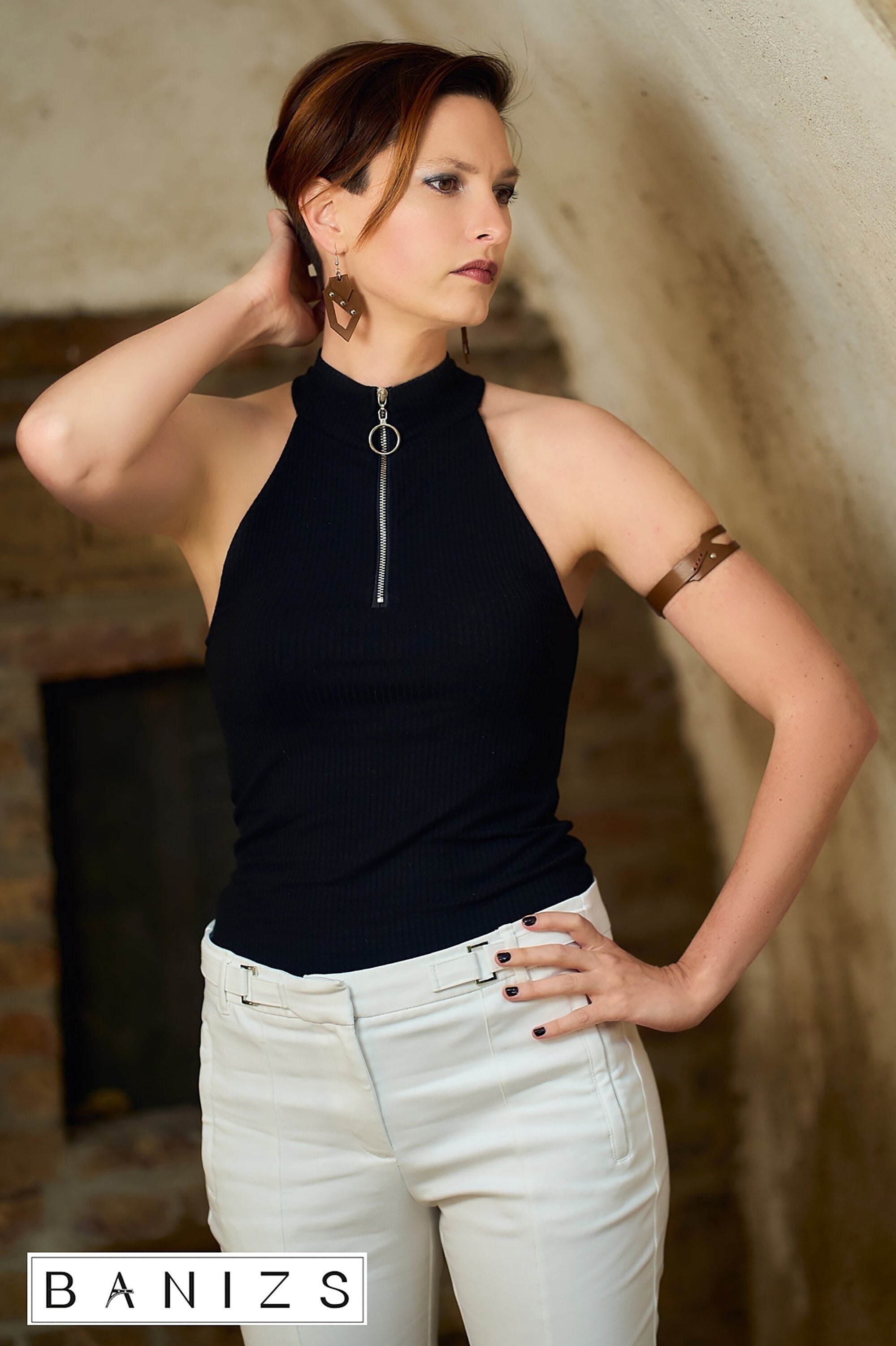 Leather Upper Arm Cuff, Arm Bracelet, Geometric Upper Arm