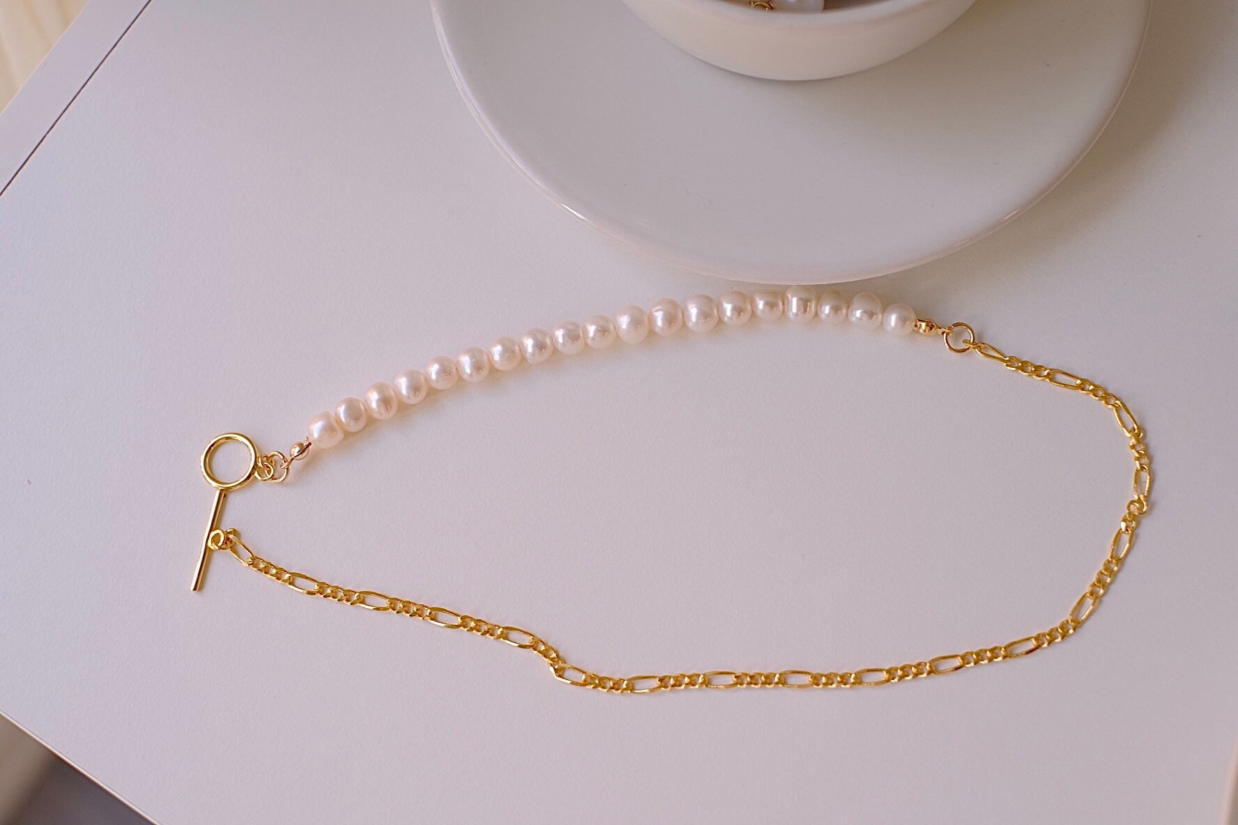 Pearl Necklace Half Chain Half Pearl Natural Freshwater Pearl Etsy