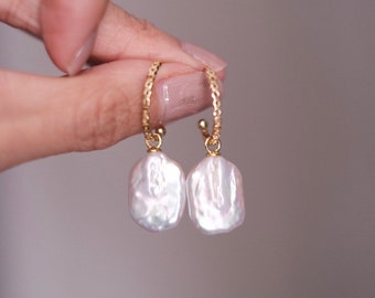 Hoops earrings natural freshwater pearls hoops baroque pearls earrings designed 925 silver gold plated earrings