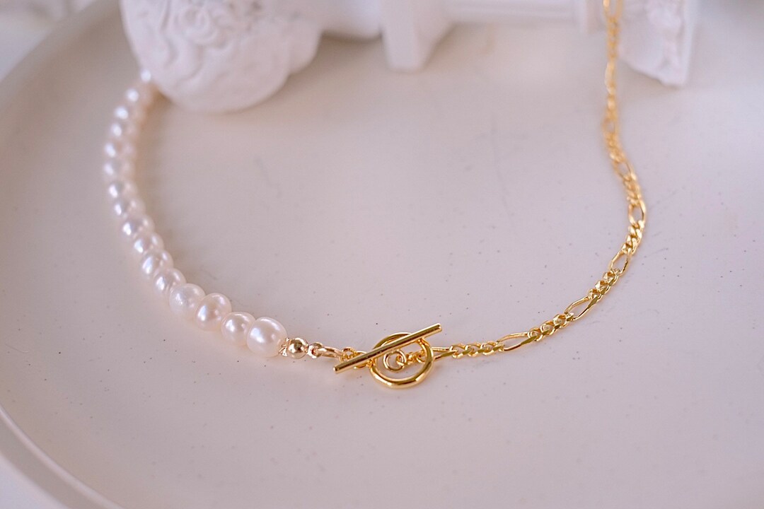 Pearl Necklace Half Chain Half Pearl Natural Freshwater Pearl Chunky
