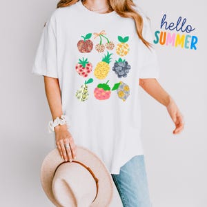 Summer Floral Fruit Comfort Colors T-Shirt,Fruit lover, tropical fruit, cherry, lemon, orange, Tomato Girl Summer, Garden Farmers Market tee