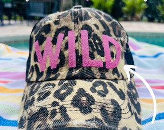 Boho Chenille Patch Ponytail Distressed Trucker Hat,  Distressed Vintage Cap Messy High Bun Washed Baseball Cap, Custom retro distressed cap