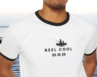 Reel Cool Dad Unisex Cotton Ringer T-shirt, regalo per papà, regalo t-shirt per la festa del papà, regalo per il marito, compleanno di papà, maglietta per papà pescatore,