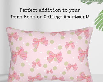 Pink Coquette Throw Pillow, Dorm Essentials Preppy Girly Bedding