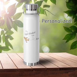 Personalized Flight Attendant Water Bottle, 22oz Stainless Steel, Copper Insulated, Spill-Proof, Perfect Travel Gift for Flight Attendants
