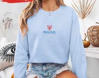 Embroidered Maine Lobster Coastal Life Crewneck Sweatshirt, Cozy Nautical pullover, Salty Ocean Vibes, New England Fisherman aesthetic