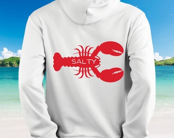 Unisex sweatshirt met capuchon Coastal Cool 'Salty Lobster' Beach Vibes Hoodie, Live Salty trui, strandvakantiekleding, Red Maine Lobster top