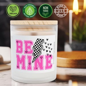Vela de vidrio esmerilado totalmente natural Be Mine para el día de San Valentín, 11 oz, vegana, no tóxica, regalo para el día de San Valentín, decoración del hogar para el día de San Valentín, amor
