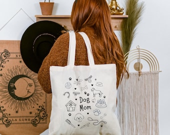 Dog Mom Cotton Canvas Tote Bag, Pet Owner Gift, Eco-Friendly Bag, Grocery Tote, Dog Lover Accessory, Reusable Dog mama market bag,Dog parent