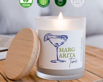 Margarita Time Frosted Glass Candle 11oz, Decorative scented candle, Happy Hour, Midnight margarita party time candle decor, bar accessory