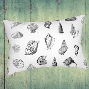 Nautical Decor Seashells Lumbar Throw Pillow, Fisherman Aesthetic, Coastal home decor, Beach house gift, Ocean inspired home accents, shells
