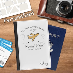 Personalized Passport Cover for Flight Attendants, Stylish Black Faux Leather, RFID Blocking, Durable Travel Organizer with Card Pockets