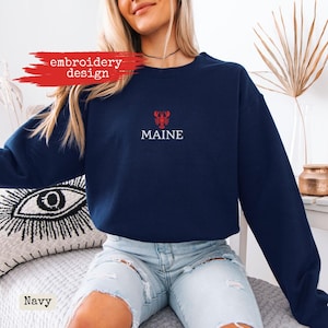 Embroidered Maine Lobster Coastal Life Crewneck Sweatshirt, Cozy Nautical pullover, Salty Ocean Vibes, New England Fisherman aesthetic