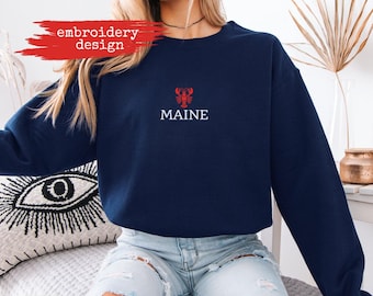 Embroidered Maine Lobster Coastal Life Crewneck Sweatshirt, Cozy Nautical pullover, Salty Ocean Vibes, New England Fisherman aesthetic