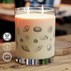 Seashell Scented Glass Candle, Coastal Fisherman Aesthetic Home Decor, All natural clean burning candle, Beach house shell decorative candle