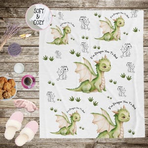 Cute Dragon Cozy Plush Blanket, Dragon Footprints, Dragon You to Bed - Cozy Throw, Soft Bedding, Baby Toddler Kids Gift, Nursery decor