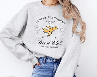 Sudadera con cuello redondo del club social de asistentes de vuelo, regalo para miembros de la tripulación de asistentes de vuelo, sudadera Sky's the limit, ropa de asistente de vuelo