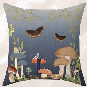 Nature Cottage Core Mushroom and Moth Throw Pillow, Botanical Decor, Cozy Home Accent, Woodland Greenery Theme Cushion, Housewarming Gift