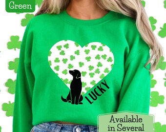Sudadera con cuello redondo para el día de San Patricio con diseño de trébol y corazón, para amantes de los perros, cómoda sudadera unisex con diseño de trébol y corazón de San Patricio