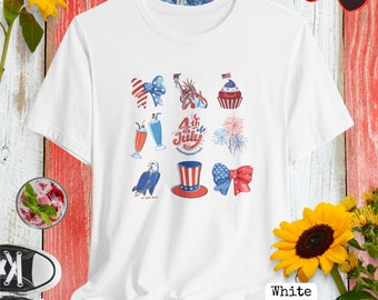 Bella + Canvas 4. Juli Shirt, Rot Weiß und Blau, Kokettes Viertes Juli Shirt, USA Grafik T-Shirt, Trendy 9 Design Patriotisches Shirt,