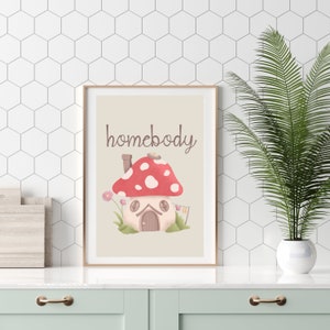 Cartel de setas Cottagecore Homebody Art Print, Elementos esenciales del dormitorio, Decoración de habitaciones independientes, Estética de chica limpia, The Homebody Club Wall Art