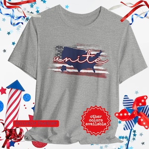 USA Unite Amerikaanse vlag USA kaart T-shirt uniseks, trots patriottisch T-shirt, shirt Olympische Spelen team VS, T-shirt patriottisme Verenigde Staten van Amerika