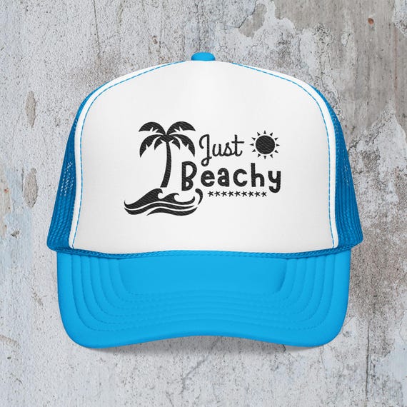 SALTY Coastal Trucker Hat Blue & Ivory Embroidered Baseball Cap | Beach Vacation Striped and Salty Hat in Blue & White | Altar main image 3