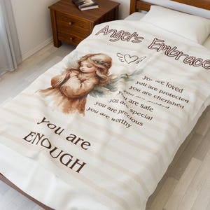 Angel's Embrace Plush Velveteen Blanket, Inspirational Self Care Throw, Cozy Home Decor Gift, Daily Affirmations, Guardian Angel Self Love image 4
